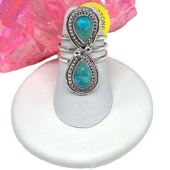 Kingman Turquoise Ring Size 6 Solid 925 Sterling Silver Hour Glass Hourglass